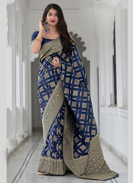 Navy Blue Silk Reception Wear Weaving Saree