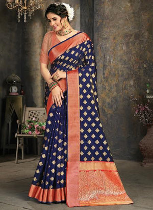 Navy Blue Silk Wedding Wear Weaving Saree