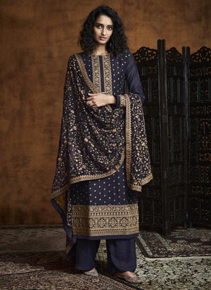 Navy blue Georgette Reception Wear Embroidery Work Palazzo Suit
