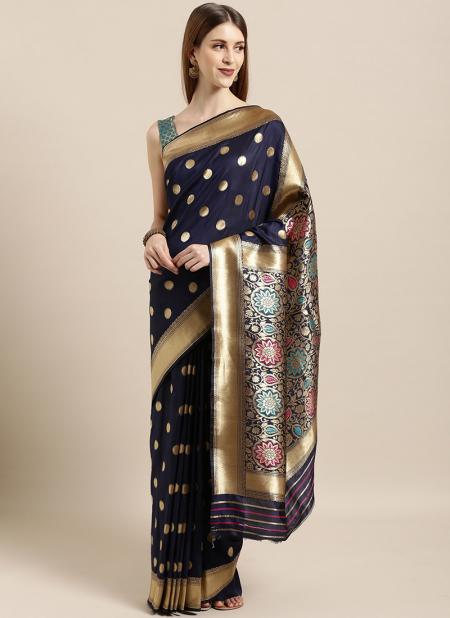 Navy blue Silk Traditional Wear Weaving Saree