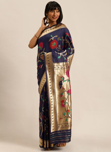 Navy blue Silk Traditional Wear Zari Weaving Saree