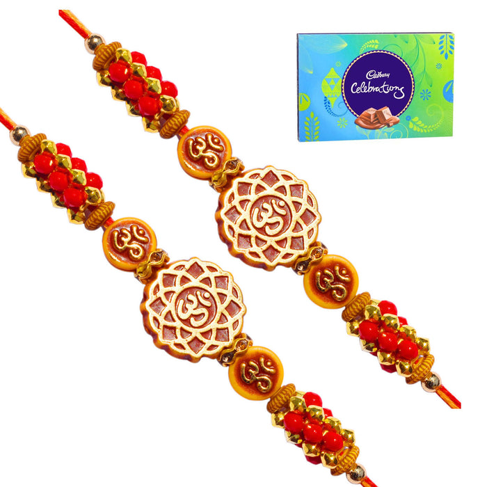 2 Rakhi - OM Rakhi Set With Cadbury Celebration Chocolate Box