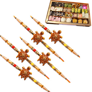 5 Rakhi - OM Rakhi Set With Kaju Mix Sweets