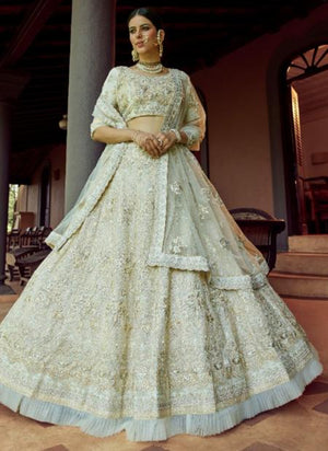 Off White Georgette Wedding Wear Sequins Work Lehenga Choli