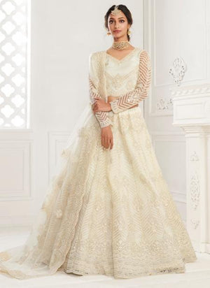 Off White Net Wedding Wear Thread Work Lehenga Choli