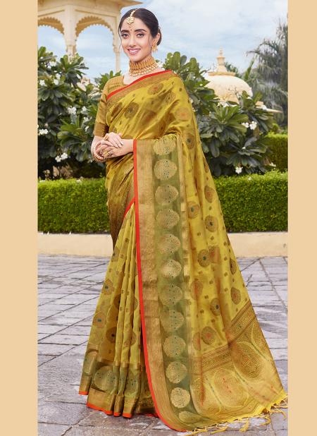 Olive Organza Festival Wear Weaving Saree