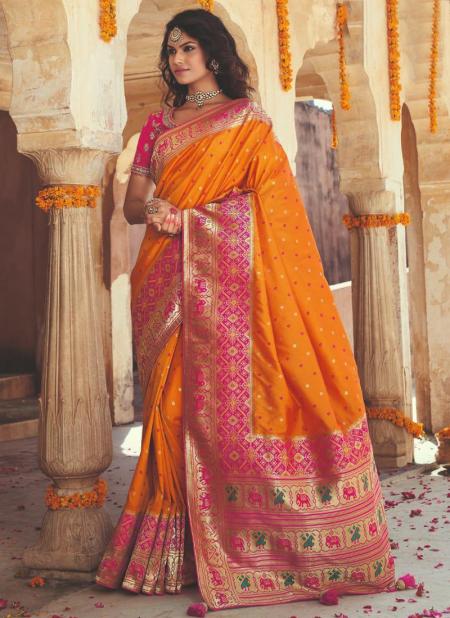 Orange Banarasi Silk Wedding Wear Weaving Saree