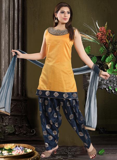 Orange Chanderi Silk Traditional Wear Hand Work Readymade Patiala Suit