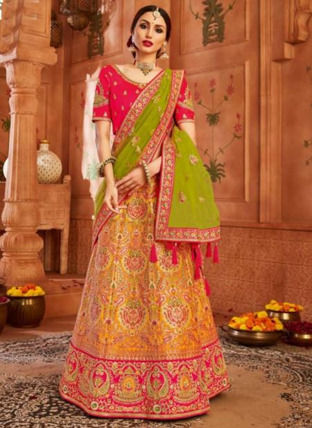 Orange Fancy Silk Bridal Wear Zari Work Lehenga Choli