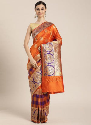 Orange Silk Festival Wear Weaving Saree