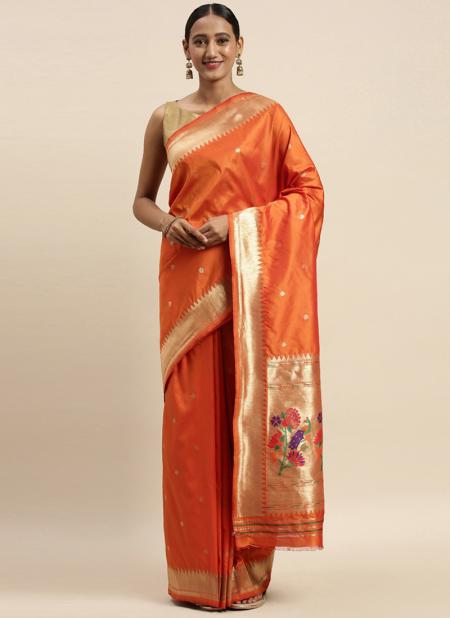Orange Silk Wedding Wear Weaving Saree