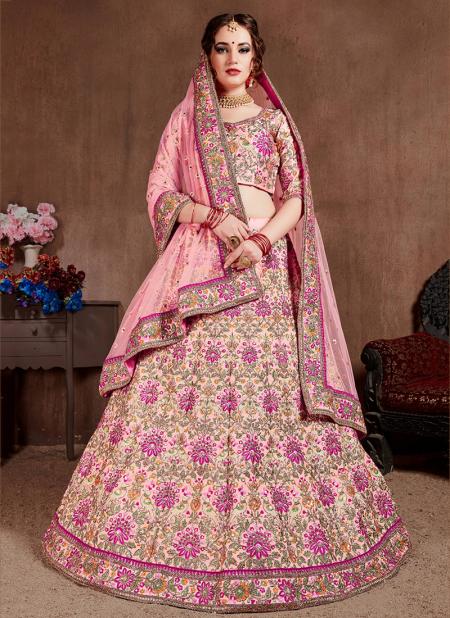 Pastel Pink Tapeta Silk Bridal Wear Sequins Work Lehenga Choli