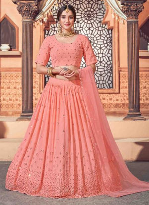 Peach Georgette Party Wear Sequins Work Lehenga Choli