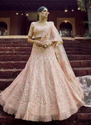 Peach Georgette Wedding Wear Resham Work Lehenga Choli