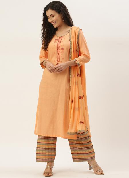 Peach Pure Cotton Daily Wear Embroidery Work Palazzo Suit