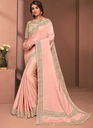 Peach Silk chiffon Party Wear Sequins Work Saree