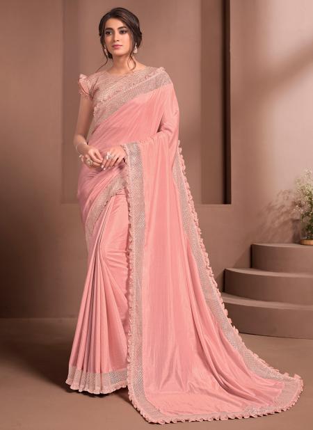 Peach Silk georgette Party Wear Thread Work Saree