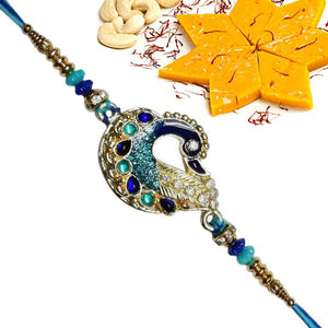 1 Rakhi - Peacock Rakhi With Kesar Kaju Katli