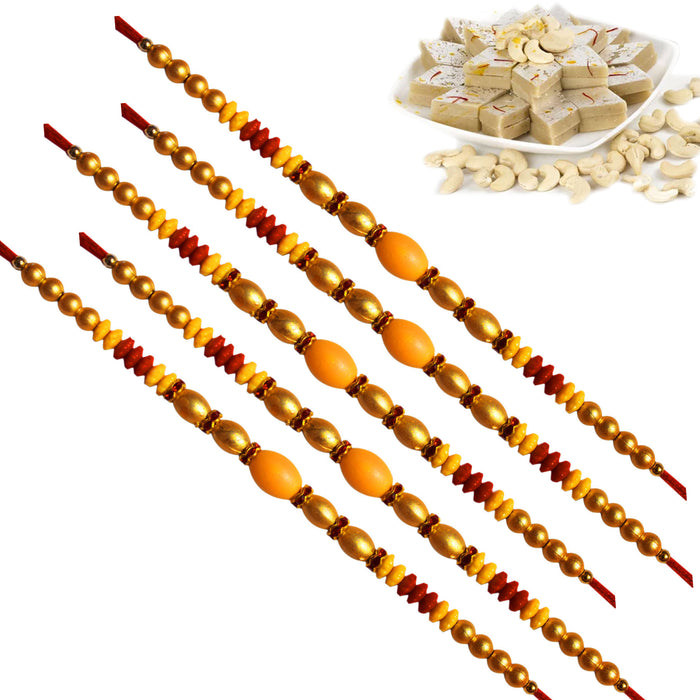 5 Rakhi - Pearl Rakhi Set With Kaju Katri