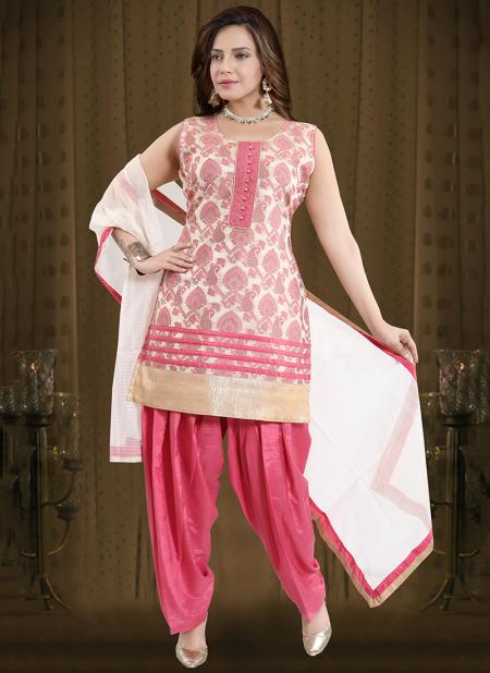 Readymade Pink Banglori Silk Traditional Wear Chikan Work Patiala Suit
