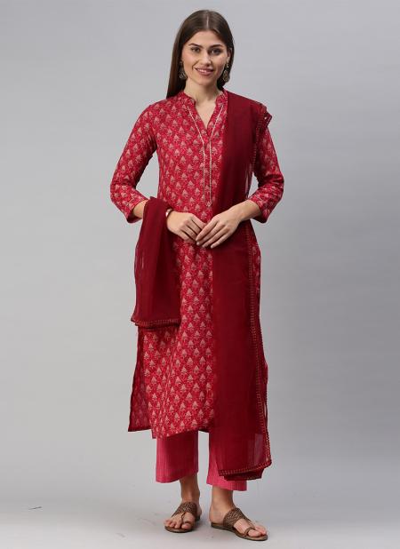 Pink Cotton Blend Daily Wear Printed Work Straight Suit