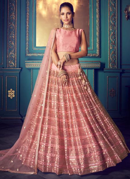 Pink Fancy Net Reception Wear Sequins Work Lehenga Choli