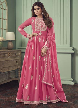 Pink Georgette Wedding Wear Embroidery Work Anarkali Suit