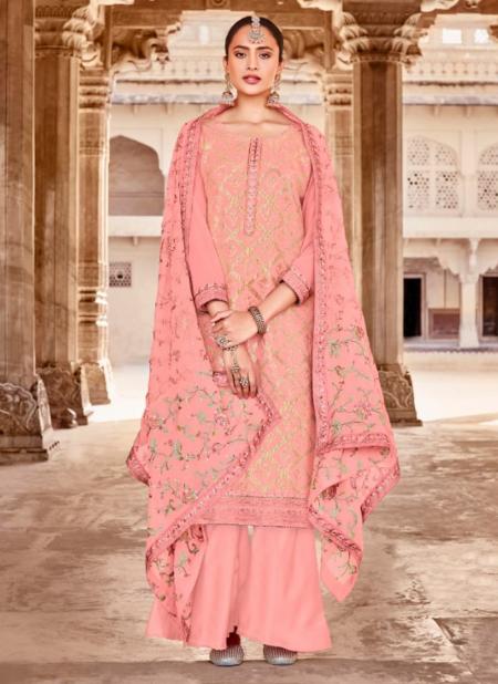 Pink Georgette Wedding Wear Embroidery Work Palazzo Suit
