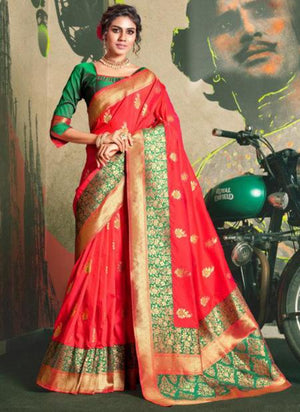 Pink Jacquard Silk Wedding Wear Weaving Saree