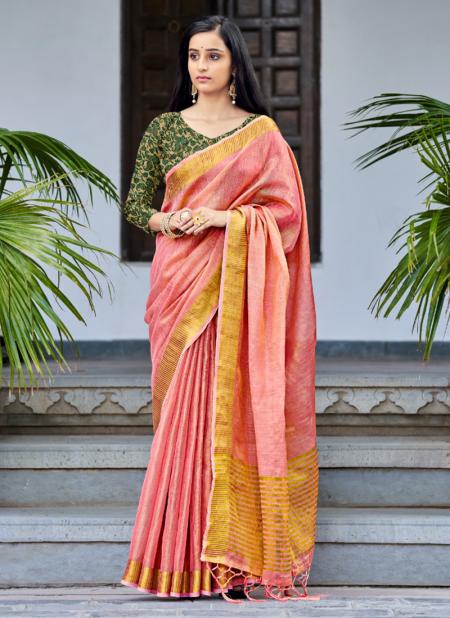 Pink Linen Tissue Party Wear Weaving Saree