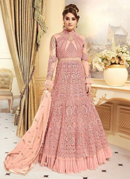 Pink Net Reception Wear Heavy Embroidery Work Anarkali Suit