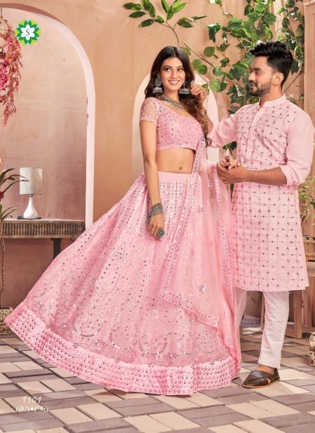 Pink Net Wedding Wear Sequins Work Lehenga Choli