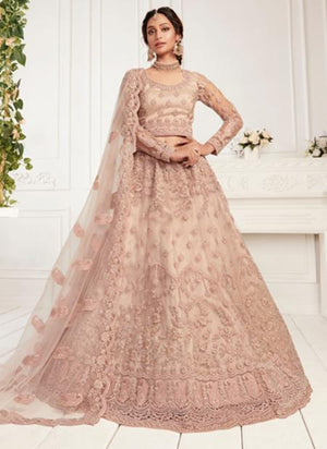 Pink Net Wedding Wear Thread Work Lehenga Choli