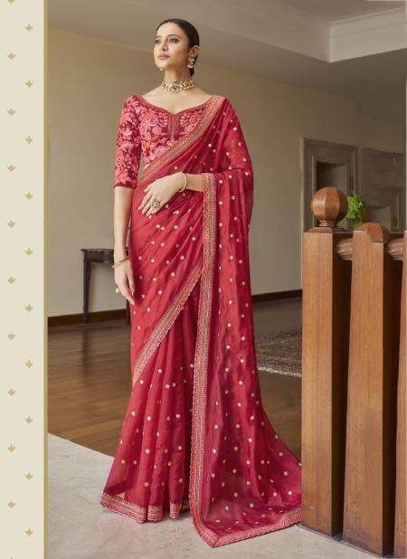 Pink Organza Party Wear Sequins Work Saree