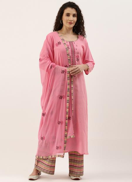 Pink Pure Cotton Daily Wear Embroidery Work Palazzo Suit