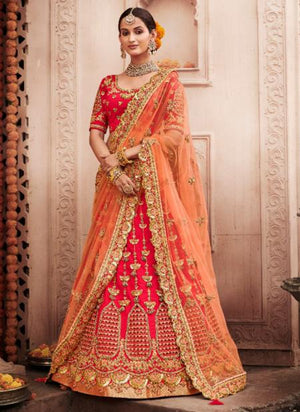 Pink Silk Bridal Wear Embroidery Work Lehenga Choli