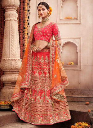 Pink Silk Bridal Wear Heavy Embroidery Work Lehenga Choli