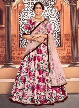 Pink Tapeta Silk Festival Wear Printed Work Lehenga Choli