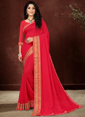 Pink Vichitra Silk Traditional Wear Stone Work Saree