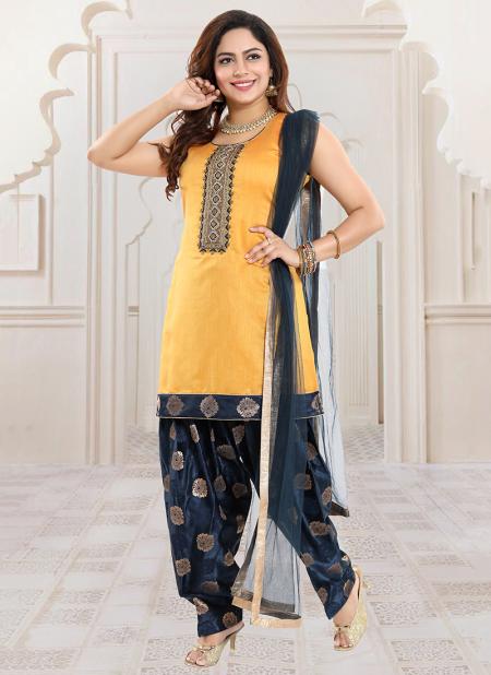 Pista Chanderi Silk Traditional Wear Hand Work Readymade Patiala Suit