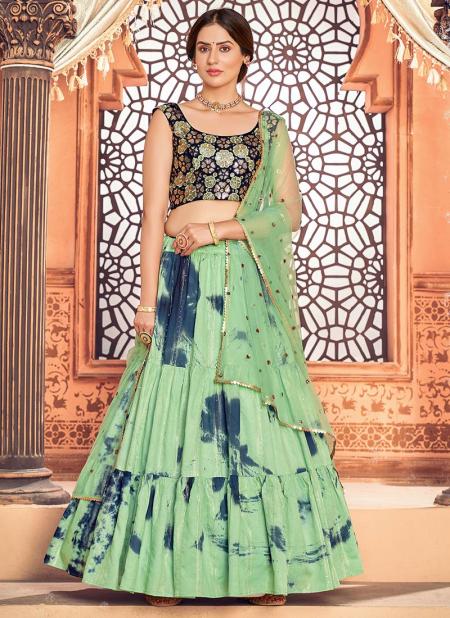 Pista Green Cotton Festival Wear Sequins Work Lehenga Choli