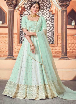 Pista Green Georgette Party Wear Sequins Work Lehenga Choli