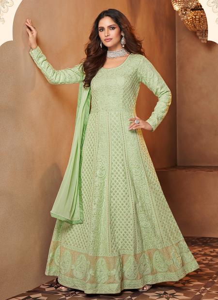 Pista Green Georgette Wedding Wear Embroidery Work Anarkali Suit