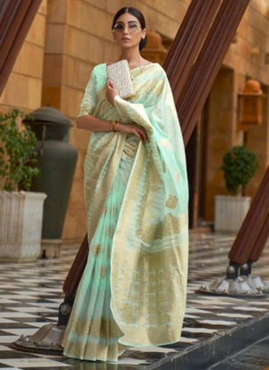 Pista Green Modal Silk Festival Wear Sequins Work Saree