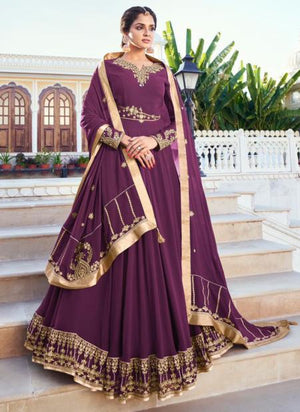 Purple Blooming Wedding Wear Embroidery Work Readymade Salwar Suit