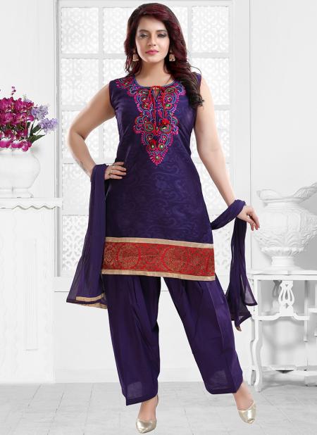 Purple Cotton Jacquard Festival Wear Embroidery Work Readymade Patiala Suit