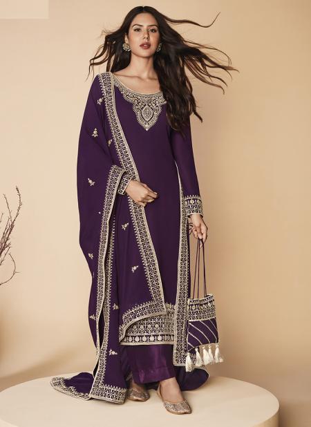 Purple Georgette Festival Wear Embroidery Work Palazzo Suit