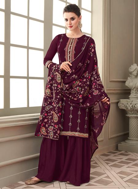 Purple Georgette Wedding Wear Embroidery Work Sharara Suit