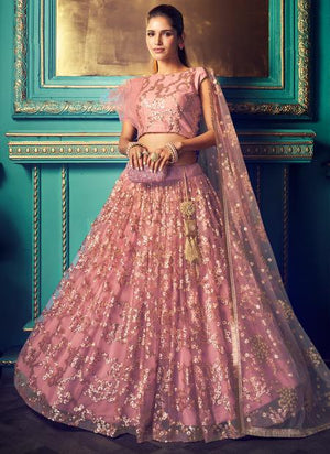 Purple Net Reception Wear Sequins Work Lehenga Choli