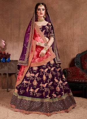 Purple Tapeta Silk Bridal Wear Sequins Work Lehenga Choli